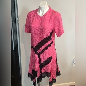 Koché Collective Asymmetrical Pink Dress with Black Lace Size 40!